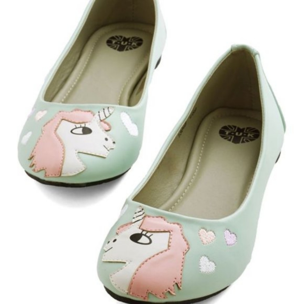 T.U.K. for Modcloth "In Love With Unicorn" Ballet Flats Sz9
